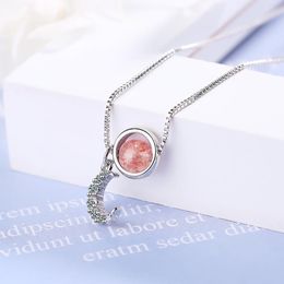 Pendant Necklaces Cubic Zirconia Moon Strawberry Crystal Pendants Necklace For Women Trendy Korean Fashion Neck Jewellery Sweater Chain Neckla