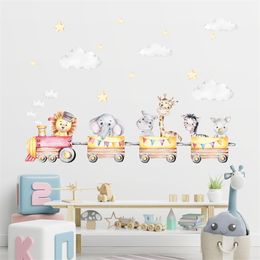 Cartoon Lion Elephant Animal Train Vinyl Wall Sticker Nursery Wall Decals Wallpaper Childrens Room Interior Home Decor Gifts 220613