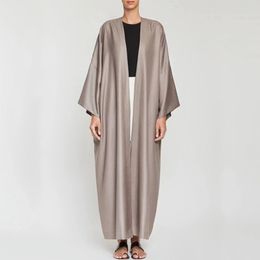 Fashion Muslim Kimono Abayas Smooth Silky Elegant Pure Colour Long Muslim Dress Women Modest OuterWear Clothing EID robes F2932
