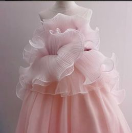 Glitter Flower Girls' Dresses Birthday Party Gown Appliques Sequins Tulle Lace Rufflls Sleeveless High Neck Appliqued Floor Length Custom Made Tailored
