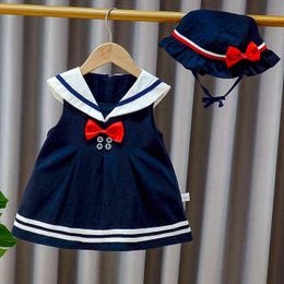 Baby Girl Dress Suit Children Summer Clothes Set Kids Navy Collar Dress+Hat 2 Pieces Toddler Super Cute costumes 0 1 2 3 4 Year Y220426