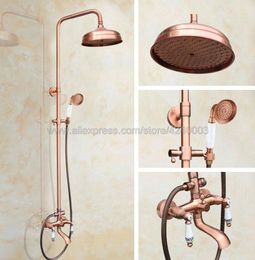 Bathroom Shower Sets Antique Red Copper 8 Inch Head Faucet Double Handles Mixer Tap With Hand Sprayer Krg544Bathroom