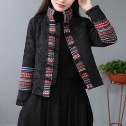 Ethnic Clothing Traditional Tang Suit Stand Collar Autumn Winter Style Women's Cotton Linen Coat Clothes Long Sleeve Padded Jacket Femal
