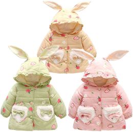 Winter Toddler Girl Clothes Cute Rabbit Ear Hooded Baby Coat Thick Warm Newborn Baby Coat For Girls Christmas Outerwear 0-3Y J220718