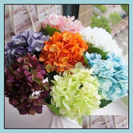 Party Supplies Artificial Hydrangea Flower Head 47Cm Fake Silk Single Real Touch Hydrangeas 8 Colours For Wedding Centrepieces Home Drop Deli