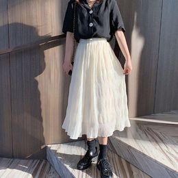 Skirts White Long A-line Pleated Skirt For Women Girl Midi Summer Fairycore Vintage Elegant High Waist Clothes Clothing 2022Skirts