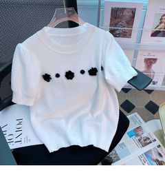 506 2022 Summer Kint Short Sleeve Crew Neck Brand Same Style Sweater Black White Womens Clothes Weikey