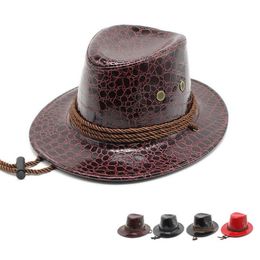 Berets Four Seasons Unisex Cowboy Hats PU Faux Leather Design Jazz Style Western Women And Men Flat Brim Caps Fashion NZ0049