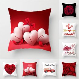Pillow Rose Love Printed Case Valentine's Day Throw Cover Room Decoration Accessories Peach Skin Sofa Cushion CoverPillow