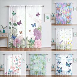 Curtain & Drapes Butterflies Curtains For Living Room Transparent Tulle Window Sheer The Bedroom Accessories DecorCurtain