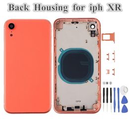 housing chassis UK - 1Pcs for iPhone XR Back Battery Door Glass Full Housing Middle Frame Panel Cover Chassis with Logo Side Buttons SIM Tray Replaceme291J