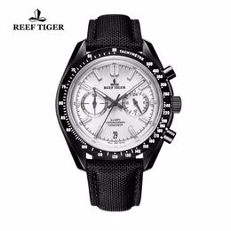 2020 New Reef Tiger/RT Mens Designer Sport Watch with Date Black Steel White Dial Luminous Chronograph Watch RGA3033 T200409