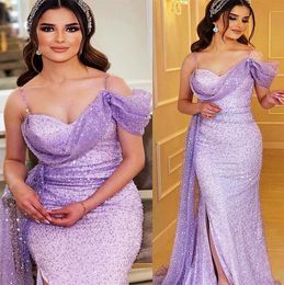2022 Plus Size Arabic Aso Ebi Lilac Mermaid Sparkly Prom Dresses Sequined Lace Evening Formal Party Second Reception Birthday Engagement Gowns Dress ZJ666