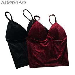 Bigsweety High Quality Women Velvet Tank Tops Short Camisole Summer Casual Vest Camis Ladies Slim Thin Sexy Cropped W220422