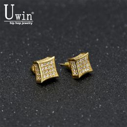 Stud Fashion Hip Hop Jewelry Zircon Men's Earrings Copper Material Gold Color Square For Women 12mmx12mmStudStud