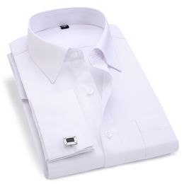 Men French Cuff Dress Shirt White Long Sleeve Casual Buttons Male Brand s Regular Fit Cufflinks Included 6XL 220323