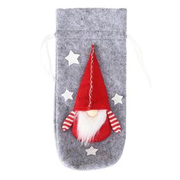 Christmas Decorations Wine Bags Gift With Drawstrings Reusable Red And Grey Gnome Bottle Covers For Party WChristmas