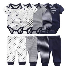 69PCS Girl born Unisex Solid BodysuitsPants Cotton Boy Clothes Short Sleeve Girls Baby Clothing Cartoon 220607