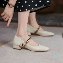 Classic luxury Fashion Women's Shoes Mary Jane Style Ladies Low Heel Shallow Mouth Square Head Party