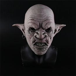 New Cool Goblins Mask with Earrings on the Ear Halloween Horror Mask Creepy Costume Party Cosplay Props Men Latex Scary Mask T200703