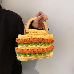 Вечерние сумки дизайнерские вязание крючком Пляжная сумочка для девочек Летняя соломенная веревка, выдолбленные руками тканые сумка сумка женщины вязание