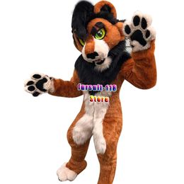 Fursuit Long-haired Husky Dog Fox Wolf Mascot Costume Fur Adult Cartoon Character Halloween Party Cartoon Set #118