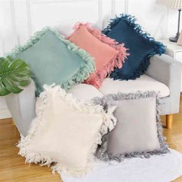 GY0792 Solid Colours Linen Feather Edge Cotton Cushion Case No fillingPolyester Home Decor Bedroom Sofa Car Throw Pillow Case Case 210401