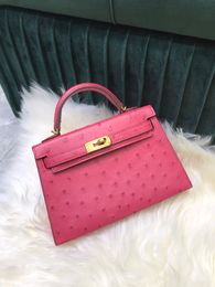 19cm ostrich mini bag brand handbag fully handmade stitching women luxury purse pink yellow green etc many Colours to choose fast delivery