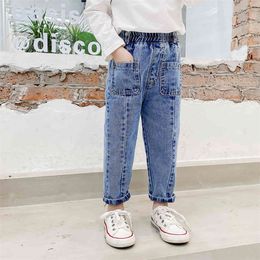Baby Girl Jeans Pockets Jeans For Girls Casual Style Jeans Infantil Spring Autumn Kid Clothes 210412