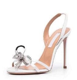 Summer Babe Sandals Shoes Crystal Bows Embellished Pumps Feminine Stiletto Heel Evening Dress Sandalias Lady High Heels box EU35-43
