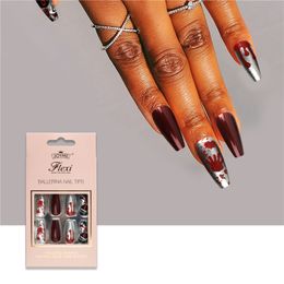 30pcs/Set Fake Nails Medium Length Ballet Band Set Halloween Vampire Flame Patch Reusable French Tip