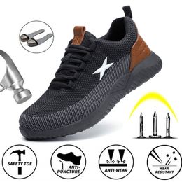 Steel Toe Cap with Indestructible Shoes Mens Work Safety Shoes Breathable Light weight AntiPuncture ladies Safety Work Boots Y200915