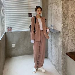 Women's Two Piece Pants Female 2022 Spring Autumn Women Pantsuit Office Lady Blazer Jacket & Long Elegant Work Wear Solid Pink 2 Set