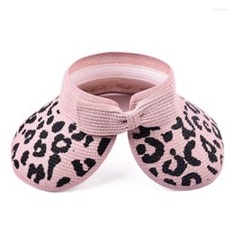 Wide Brim Hats Retro Leopard Print Empty Top Hat Outdoor Beach Visor Summer Must Have Item Exquisite Bowknot Sun For Women Girl F3MDWide Chu