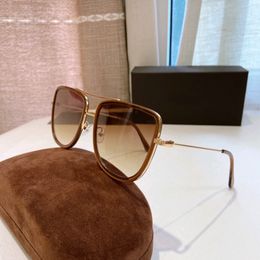 Oversize Tina 0759 Sunglasses Shiny Gold Frame Gradient Brown Lenses Women Fashion Summer Sunnies Sonnenbrille UV Protection Eyewear with box