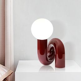 Modern Simple Creative Glass Ball Table Lamp with Resin Body Bedroom Bedside Light Luxury Designer Children Room Study Light