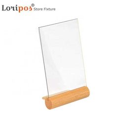 A4 wood menu stand picture poster frame acrylic photo holder stand wooden base L Shape