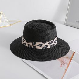 Leopard Silk Scarf Straw Hats New Street Trendy Top Hat Women Summer Sun Protection Caps