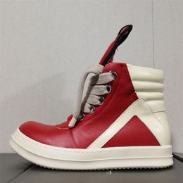 red platform chunky heels UK - Rick Mens Sneaker Jumbo Shoeslace Genuine Leather Inverted Owens Geobasket Shoes Triangle Personality Thick Bottom Shoes 220815