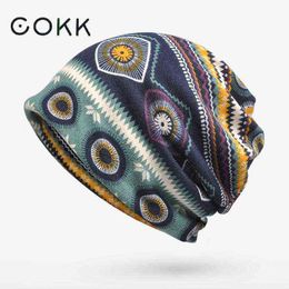 COKK Women Hat Autumn Winter Beanie Hats For Women Lady Men Vintage Hood Tulip Band Hat Female Stretch Elastic Ear Protect cotton J220722