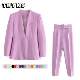 Elegant Stylish Set Woman 2 Pieces Blazer with Pant Suits Office Ladies Chic Formal Outfits Za Business Kit Spring Overalls 220812