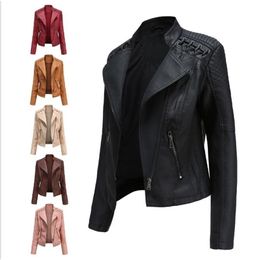 Autumn Women's Leather Jacket Thin Section Small Jacket Ladies PU Motorcycle Suit High-quality Slim Short Casual Zipper 201224