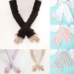 Five Fingers Gloves Women Driving Mittens Fingerless Elastic Sleeve Lace Long Arm Summer Sexy Sunscreen