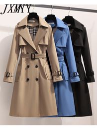 Autumn Winter Women Fashion Windbreaker VNeck Double Breasted Belt Long Trench Coat British Style Elegant High End Overcoat 220812