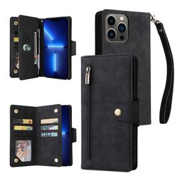 Zipper Wallet Phone Cases For Iphone 13 12 Mini 11 XR XS Max 8 plus SE 3 Samsung S10 S20 S21 S22 Ultra Note 20 A13 A32 A52 A72 A53 A73 5G S21FE Card Slots Leather Magnetic Cover