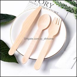 Disposable Flatware Kitchen Supplies Kitchen Dining Bar Home Garden 100% Biodegradable Wooden Party Cutlery Black Wood Spoon Fork Knife T