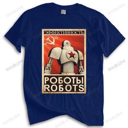 Tshirts masculins tshirt en coton masculin équipage tops cccp propagande robot affiche t-shirts ussrs russe russe marteau sammer unisex teeshirt 230206