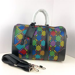 Designer Luxury Psychedelic Black Boston Large Leather Travel Luggage Duffle Bag Best Qaulity Size: 44*27*24cm