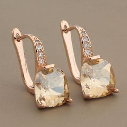 Dangle & Chandelier Trend Earrings Korean Style 585 Rose Gold Imitation Crystal Square For Women Wedding Jewelry 2022Dangle