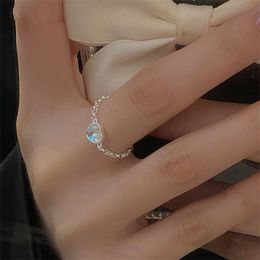 Love Moonstone Heart Ring 100% 925 Sterling Silver Adjustable Link Finger Rings For Women Girls Wedding Party Gifts
